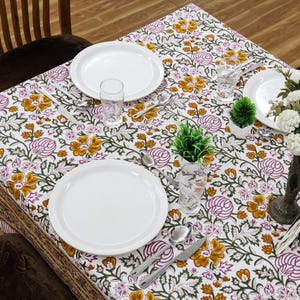 Rosa und weiß geblümte Tischdecke, Hochzeitstischdecke, Einweihungsgeschenk, Tischwäsche für Zuhause und Wohnzimmer
