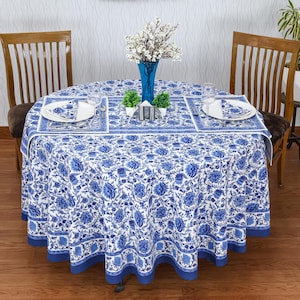Floral Block Print Round Tablecloth - Boho Chic Dining Decor for Halloween