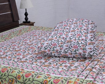 Drap en coton imprimé blocs à la main, couvre-lit indien, literie king et queen-size, beau couvre-lit rose, housse de drap fait main