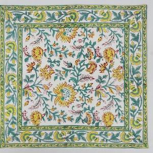 Green And Yellow Hand Block Printed Cotton Cloth Napkins for Dining Table, Kitchen, Wedding, Baby Shower, Dinner Parties & Everyday Use