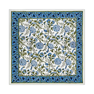 青と緑のインディアンハンドブロック花柄プリント綿布ナプキン結婚式ホームルームガーデンスクール屋外レストランパーソナライズされたギフト