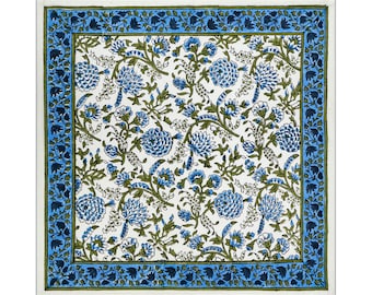 Hand Block Printed Cotton Napkins - Blue Floral Indian Table Napkin set - HomeSpunCrafts