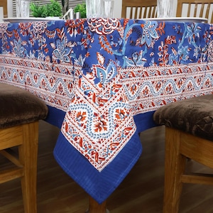 Purple and Red Indian Hand Block Floral Printed Tablecloth, Cotton Cloth Table Cover And Linen Set, Wedding Farmhouse Party Home, Gifts