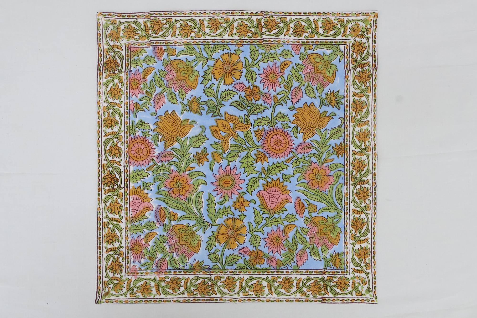 Multicolor Hand Block Print Table Napkins, Beautiful Flower Print Handkerchief, Napkins Use For Home Decor, Dining, Kitchen, Restaurant Cafe