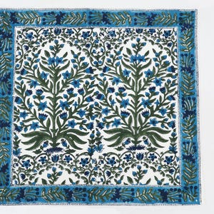 Green & Blue Indian Table Napkin, Floral Print Napkins, Hand Block Printed Table Handkerchief For Wedding Cafe Restaurant Dining and Kitchen