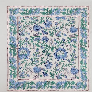 Blue and Green Indian Block Print Napkins, Floral Cotton Dining Table Daily Use Napkins, Farmhouse Wedding Event Home Party Napkins, Gifts