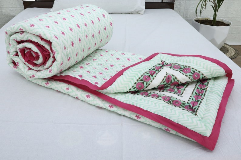 Red Razai White & Red Jaipuri Block Print Quilt, Reversible Razai, Cotton ...