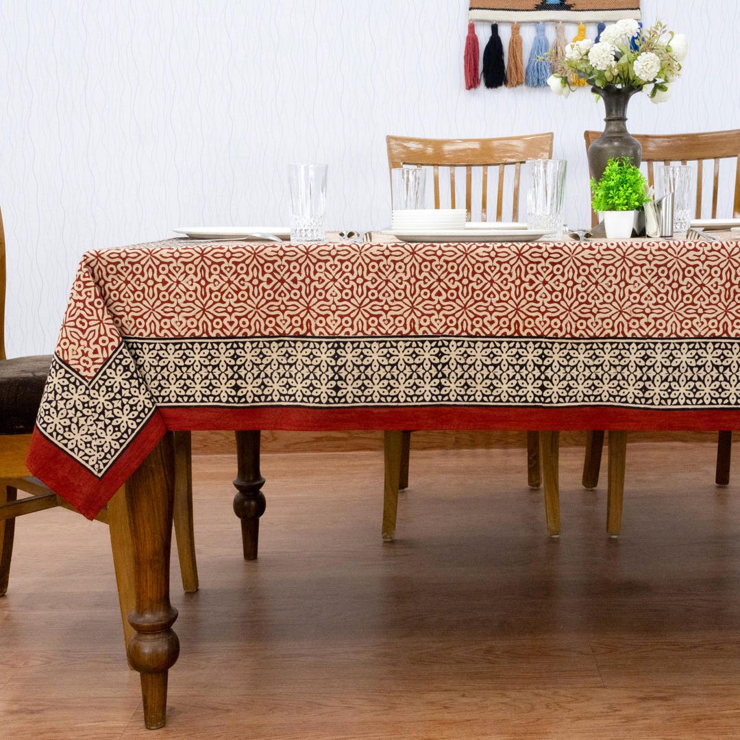 Red and Black Dining Table Cloth, Rectangle Table Cover, Boho