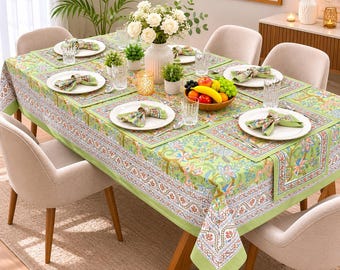 Handgemachte Baumwolle Block bedrucktes Tuch, indische Blumen Tischdecke, Handblock Druck Servietten, Boho Weihnachtstischwäsche