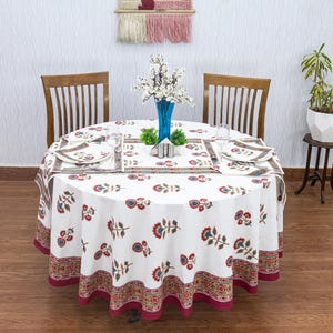 Red and White Tablecloth, Dining Table Cover, Rectangle Table Linen, Cotton Tablecloth, Round Tablecloth, Christmas Gift & Gifts for Her