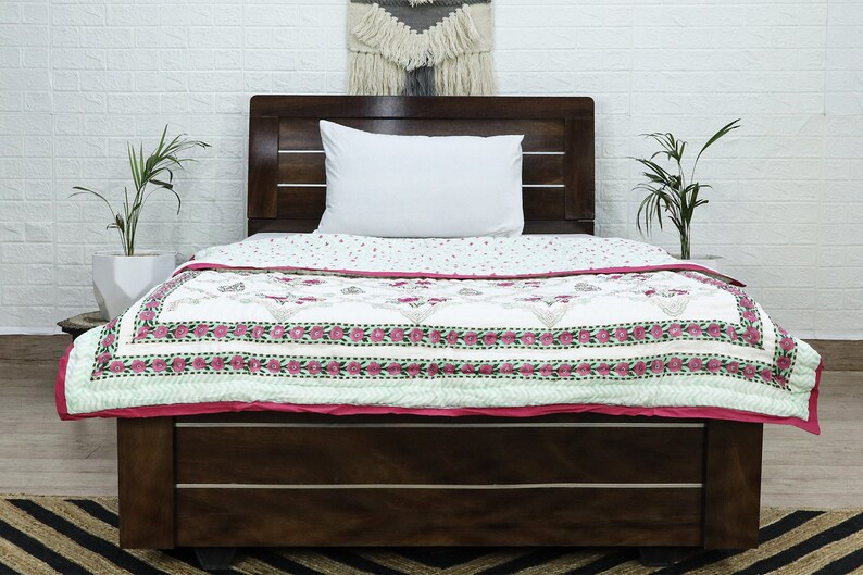 Red Razai White & Red Jaipuri Block Print Quilt, Reversible Razai, Cotton ...