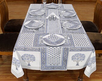 Tovaglie fatte a mano blu e bianche, Tovaglie da cucina e da pranzo, Tovaglioli e stuoie di cotone, Decorazioni da tavola per feste - Italia
