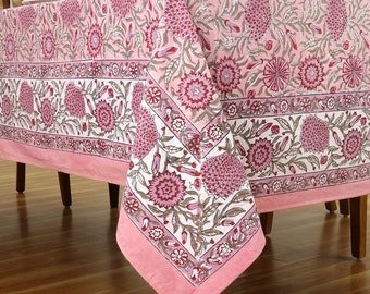 Pink and Red Floral Table Cloth, Home & Living Table Linens, Modern Style Table Cover, Handmade Table Top, Pure Cotton Table Cloth