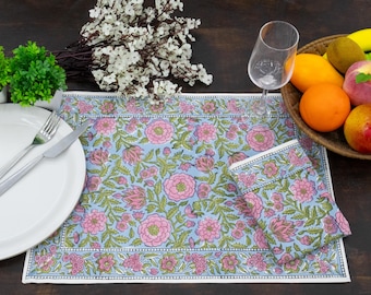 Tapetes con estampados a mano, manteles individuales para cocina y decoración - Tapetes de algodón verde - Ideales para regalar