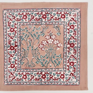 Brown & Red Natural Hand Block Printed Napkins, Floral 100% Cotton Cloth Napkins For Kitchen Wedding Everyday Use Dinner Housewarming