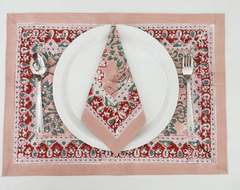 Rojo y azul, blanco indio bloque de mano floral impreso servilletas de tela de algodón puro, cocina comedor bar, regalo único