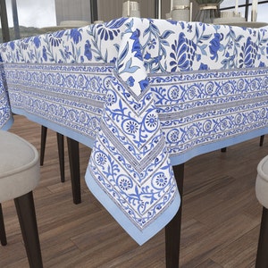 ATOSII Jade 100% Cotton Rectangle Summer Tablecloth, Block Print Flo-573230