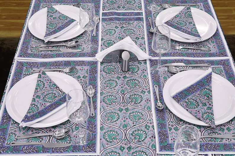 HomeSpun Floral Hand Block Printed Cotton Tablecloth - Thumbnail 2