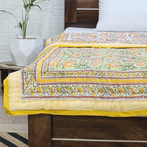 Yellow and Green Indian Hand Block Floral Printed Cotton Quilts Reversible Jaipuri Razai King Quilts Queen Size Quilts Gifts for Dad
Handmade Razai
Cotton Quilt Razai
Reversible Razai
Throw Quilted 
Boho Hippie Quilt
Blanket Razai
Housewarming Gifts