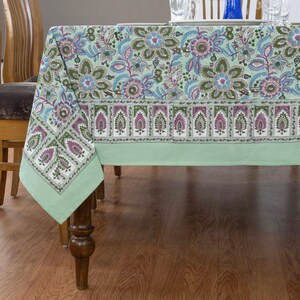 Conjunto de capa de mesa impressa em bloco de madeira verde e azul, presente de casamento, toalhas de mesa francesas, guardanapos de mesa