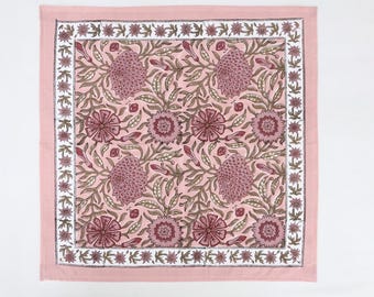 Pink Floral Handmade Napkin Set, Hand Block Printed Napkins, Cotton Cloth Fabric Napkins, Kitchen Decor Napkins, Indian Block Print napkins