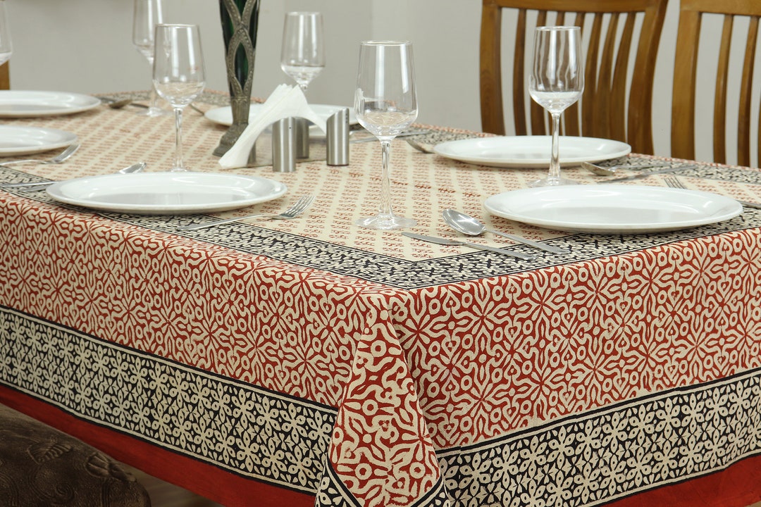 Red and Black Dining Table Cloth, Rectangle Table Cover, Boho Table