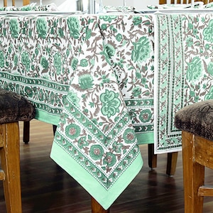Groen en bruin tafelkleed, bloementafelkleed, tafeldecor, feestdecor, bruiloftstafelkleed, tafelblad