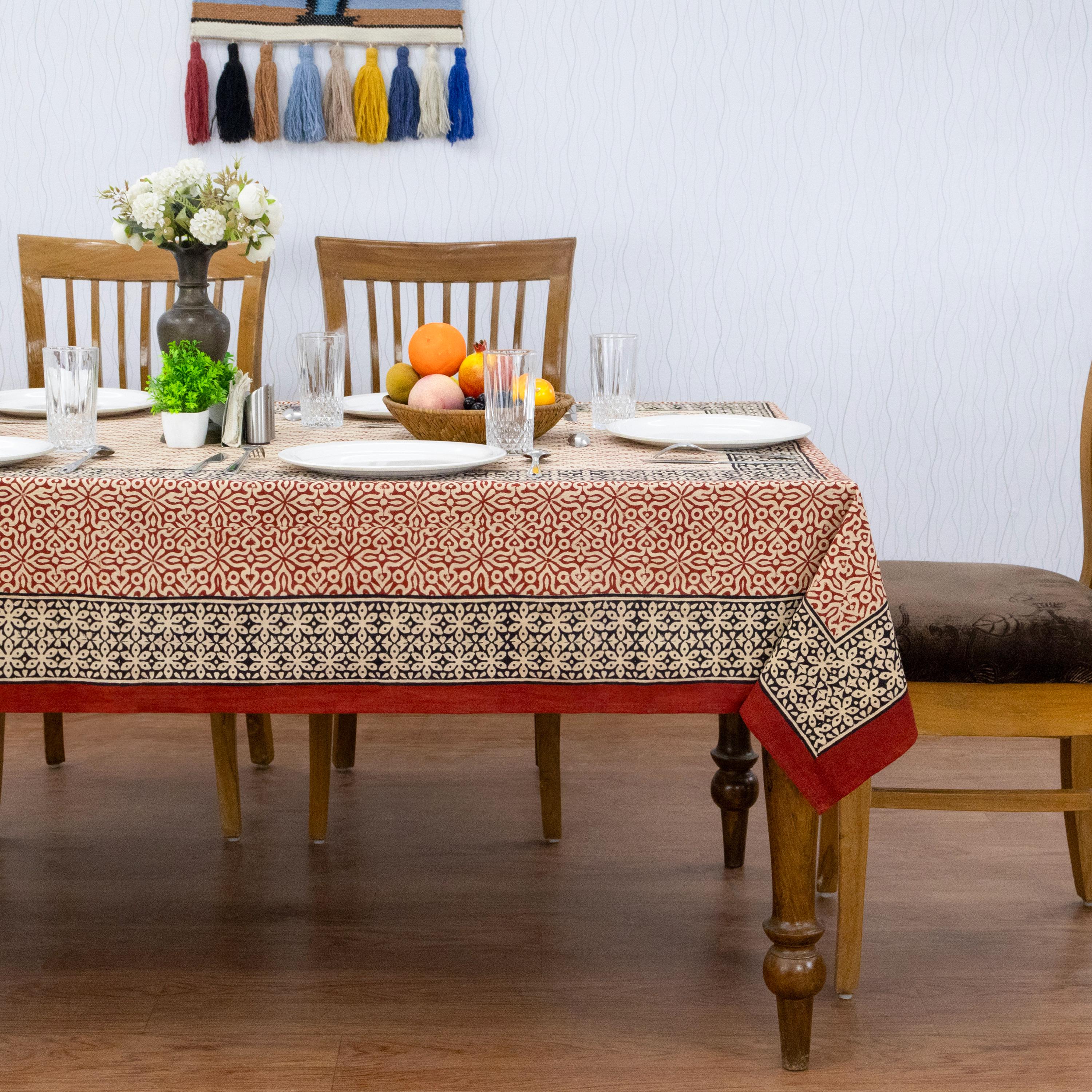Red and Black Dining Table Cloth, Rectangle Table Cover, Boho
