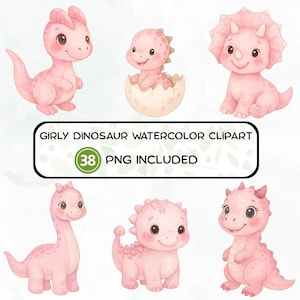 Pink Watercolor Dinosaur Clipart: Baby Dino PNGs (Digital Download)