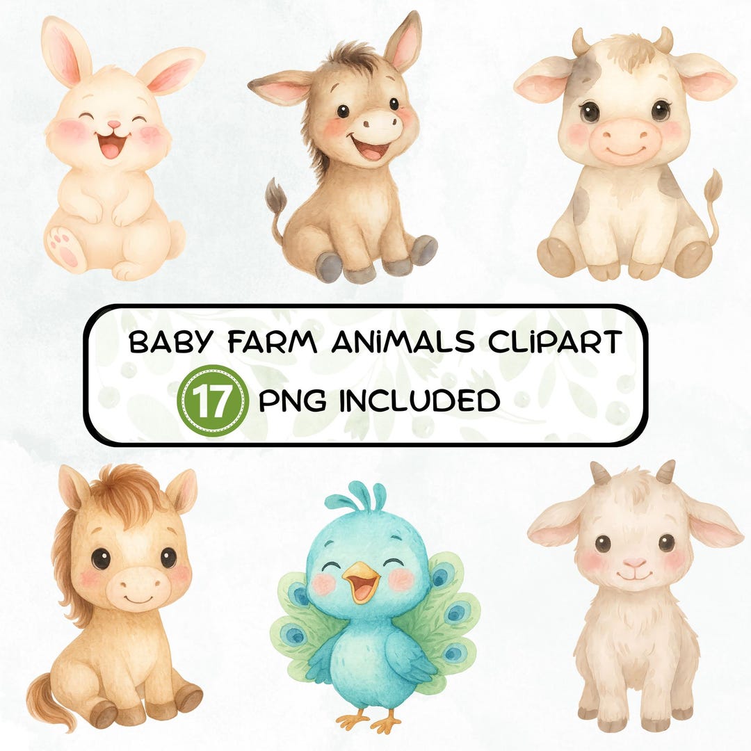 Watercolor Farm Animals Clipart, Baby Animals, Cute Animals Clipart ...