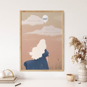 Let Go of Grief Empowered Woman Digitale Illustration - Download vertikales Poster A3, A4, A5, A6