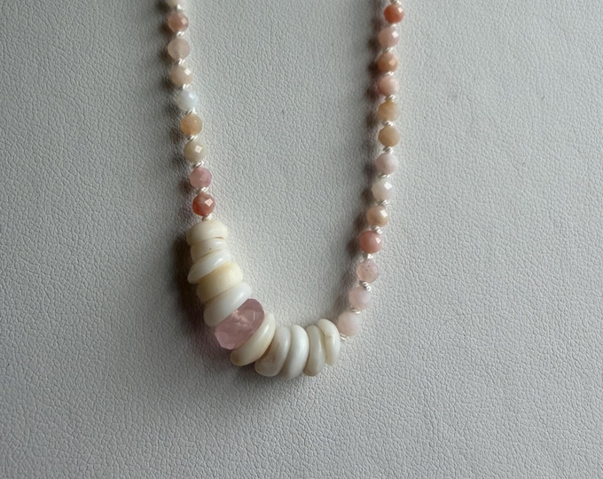 Pink Opal + Puka Shells Necklace