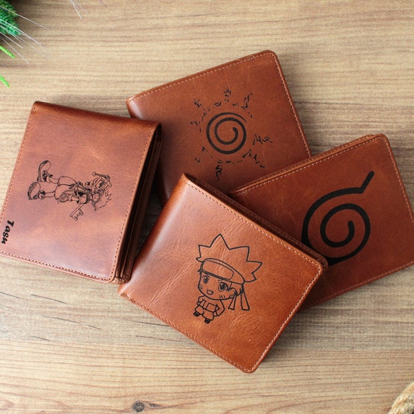 Anime Wallet Gift,  Game Engraved Leather Wallet, Custom Wallet, Handwriting wallet