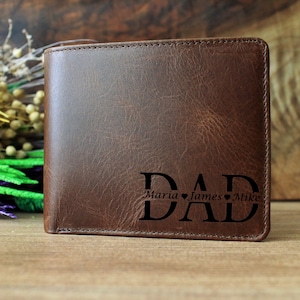 Cartera triple personalizada para hombre, regalo del Día del Padre, cartera grabada personalizada