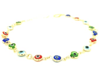 Dainty Colored Evil-Eye Anklet | 14k Gold Filled | 9.5" - 11.5" Adjustable Length |