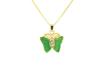 Dainty Jade-like Butterfly Pendant with optional 925 Sterling Silver Necklace | 14k Gold/White Gold Plated |