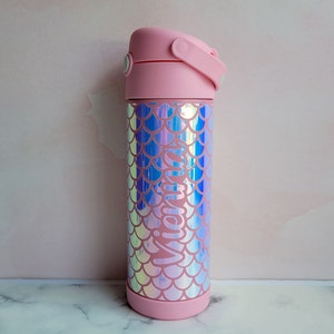 Insulated Kids Water Bottle, Personalized Mermaid Water Bottle, 16 oz spout top, back to school, custom holographic mermaid print with name