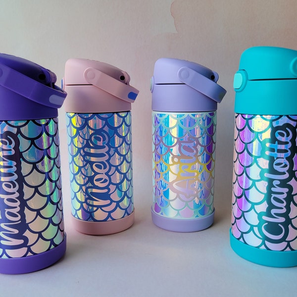 Personalized Mermaid Kids Water Bottle: Insulated Stainless Steel with Straw