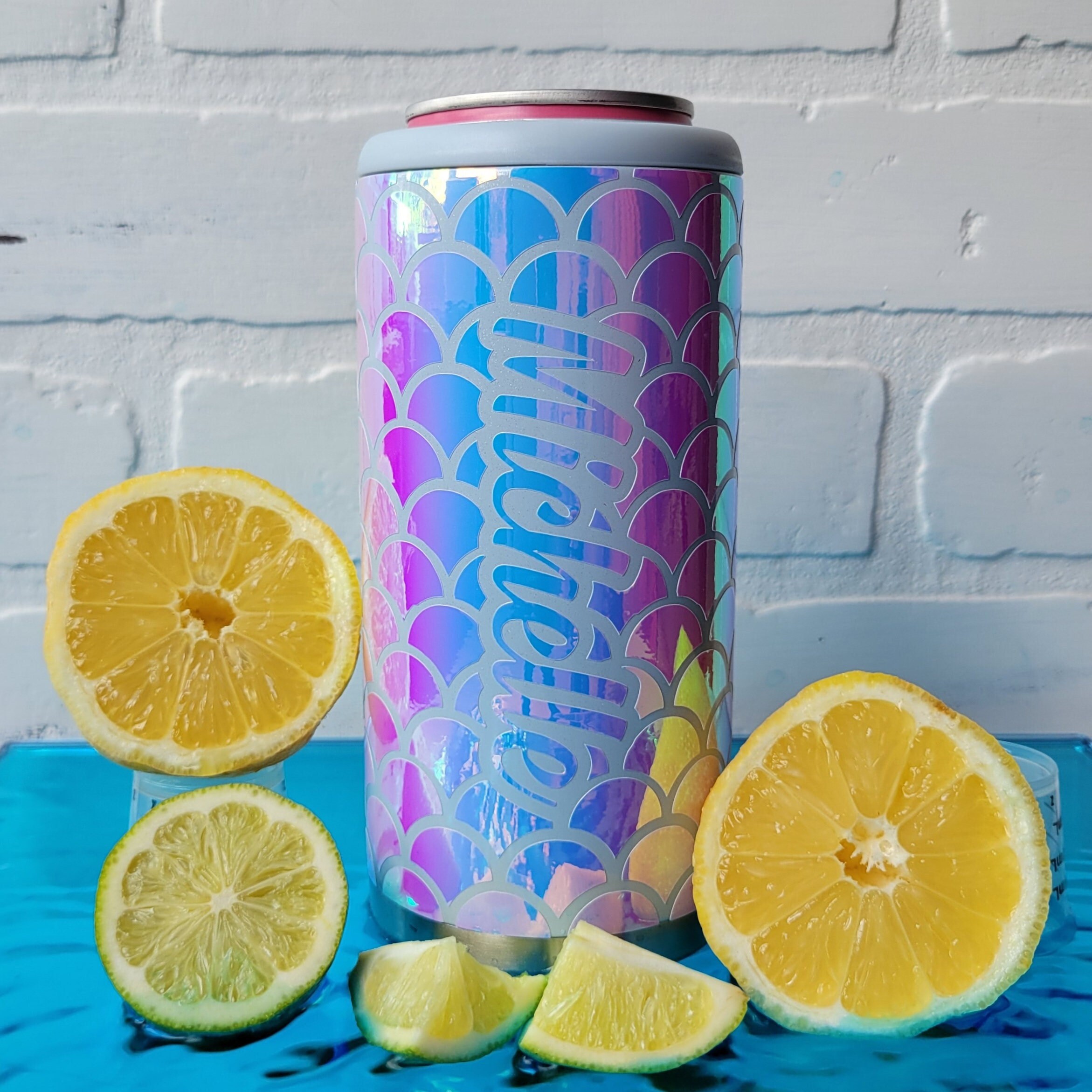 Holographic Skinny Can Cooler, Slim Can Cooler, Personalized Huggie,  Seltzer Slim Can, Hard Seltzer Cooler, Mermaid Print Slim Can Cooler 