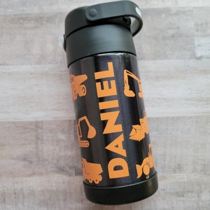 Personalized Construction Truck Water Bottle: 12oz Insulated Kids Bottle