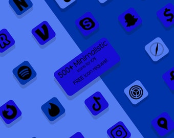 500+ högupplösta minimalistiska rena iOS-ikoner | iPhone iOS 14-appestetik | Gratis ikonförfrågningar | Blå, svart