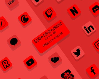 500+ högupplösta minimalistiska rena iOS-ikoner | iPhone iOS 14-appestetik | Gratis ikonförfrågningar | Röd, svart