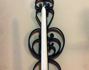 Vintage Wrought Iron Wall Candle Holder: Rustic Black Metal Decor