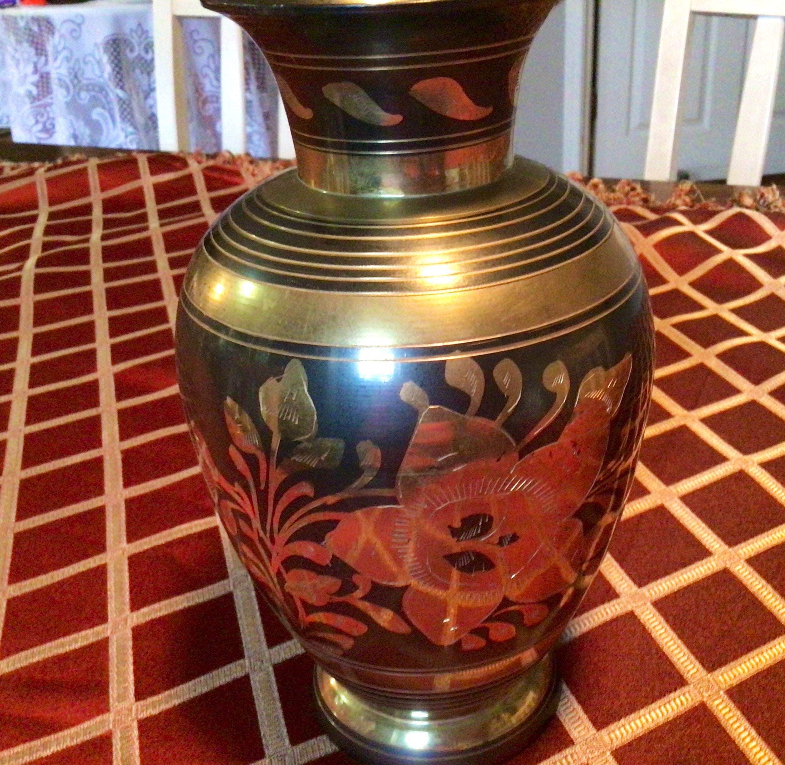 Vintage Brass Vase Vintage Etched Brass Vase Made in India Etsy