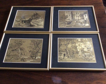 Set of 4 Prints Vintage Gold Foil Signed  Lionel Barrymore, Vintage Prints, Vintage Gold Foil Art Print, Unique Modern and Decorative Prints