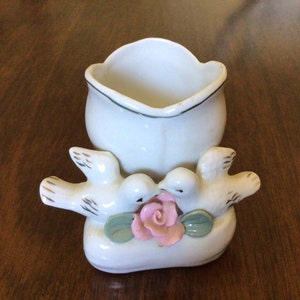 Porcelain Candle Holder, Wedding Candle Holder, Vintage Porcelain Knick Knack, Love Bird Candle Holder, Paper Clip Holder, Trinket,