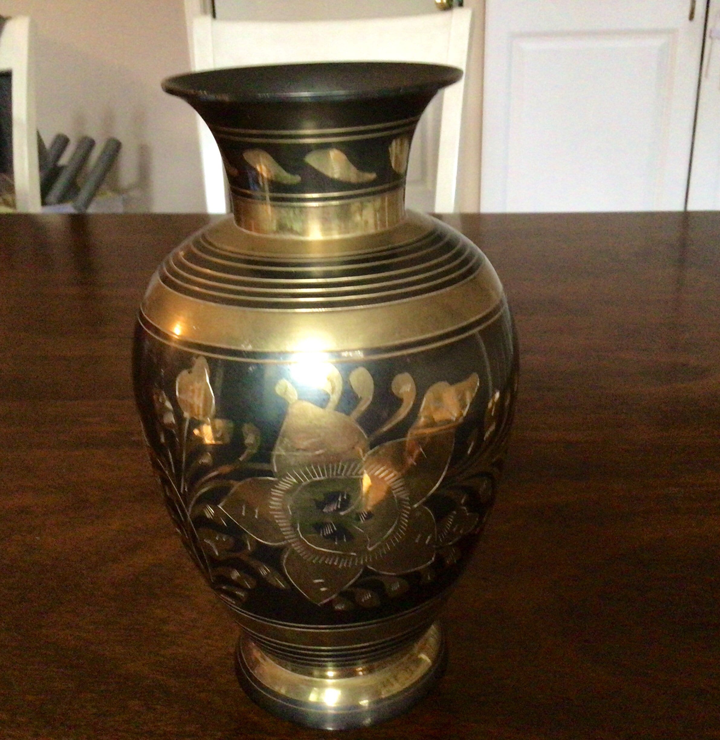 Vintage Brass Vase Vintage Etched Brass Vase Made in India Etsy