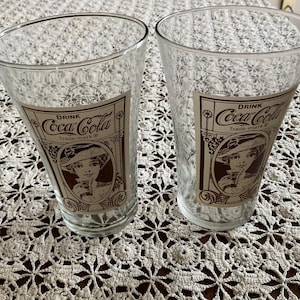 Vintage Set of 2 Coca  Cola Glasses Reproduction 1900 Brown/Clear 16 oz Glass Tumbler, Collectible Coca Cola Drinking Glasses, Gift for Mom