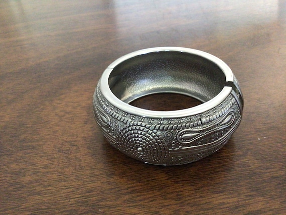 Vintage Silver Metal Cuff Bracelet, Boho Style Ba… - image 6