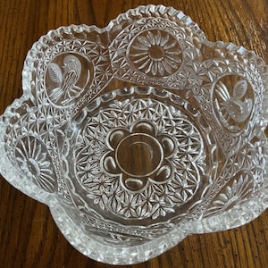 Hexagonal Crystal Bowl, Hofbauer Byrdes Collection from Germany, Floral Pattern with Etched Birds and a Sawtooth Rim Bowl, Collectible Bowl,
